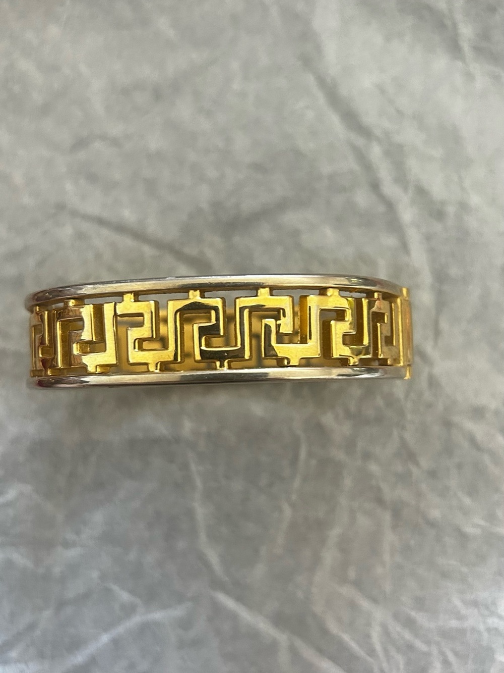 Vintage Gold and Silver Greek Key Bangle Bracelet - Men's Accessory